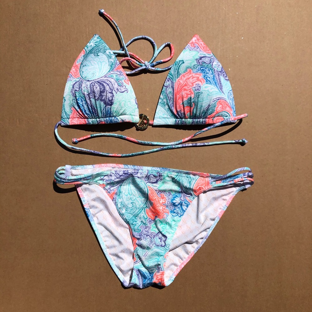 Victoria Secret Swimsuit Bikini Paisley M/L Green